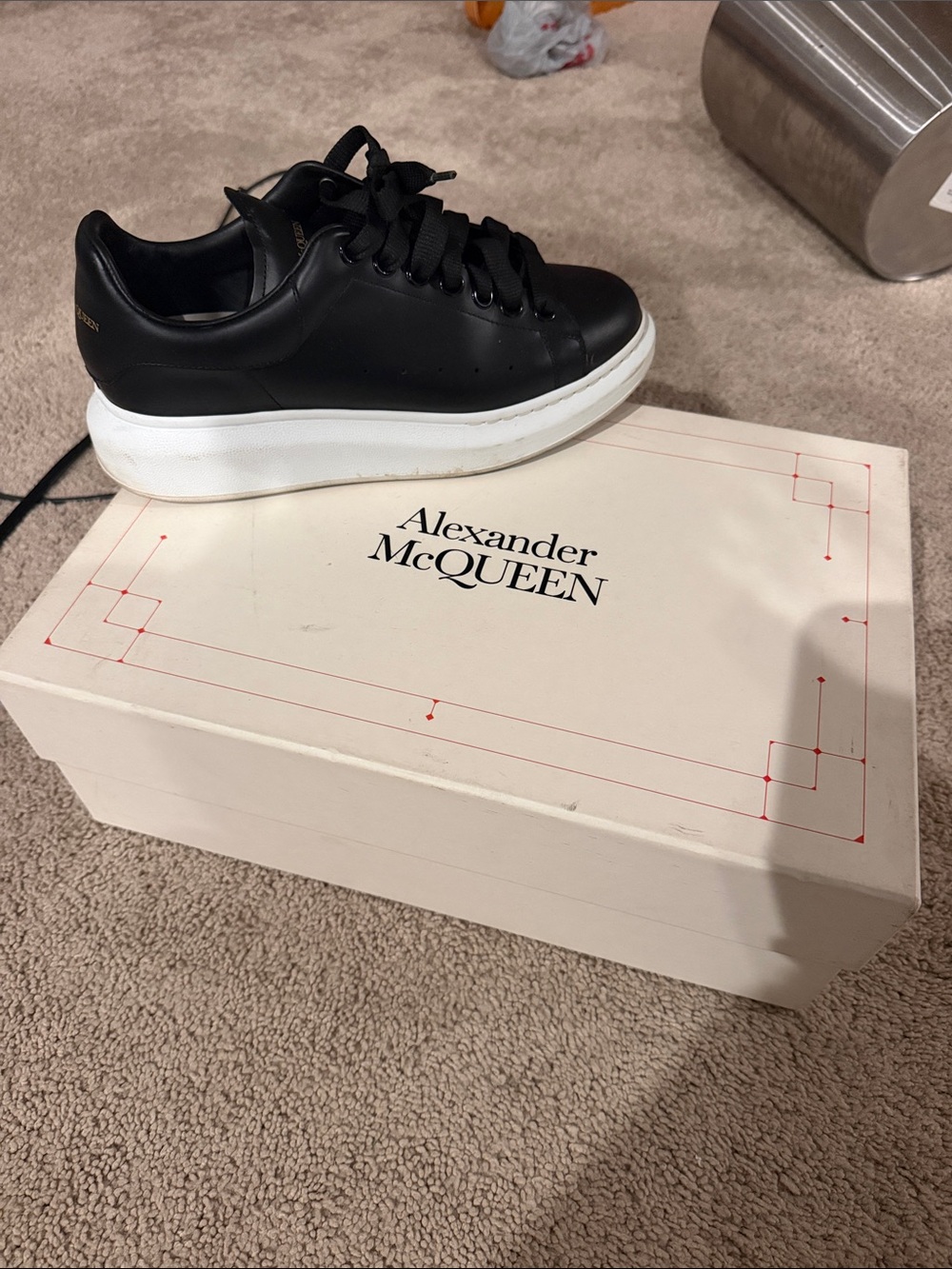 Alexander McQueen Black Leather Sneakers with White Platform Sole